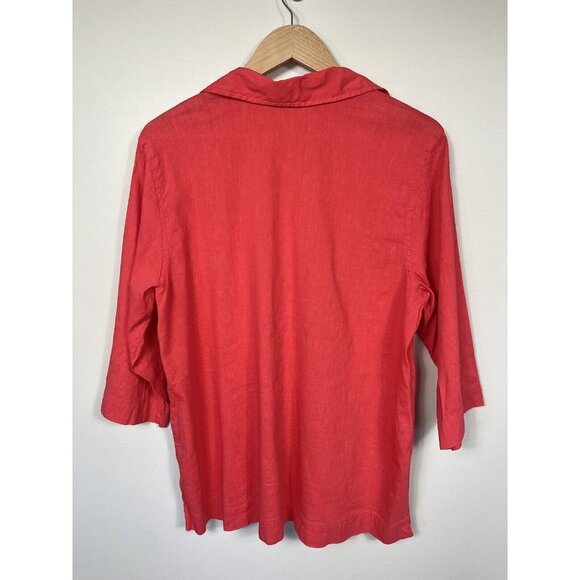 Eileen Fisher Shirt Womens Medium Pink Pullover Linen Blend 3/4 Sleeve Pockets - Picture 7 of 10